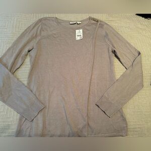 NEW Cato Brand: Taupe Flap Front Sweater with gold bar accent - size small